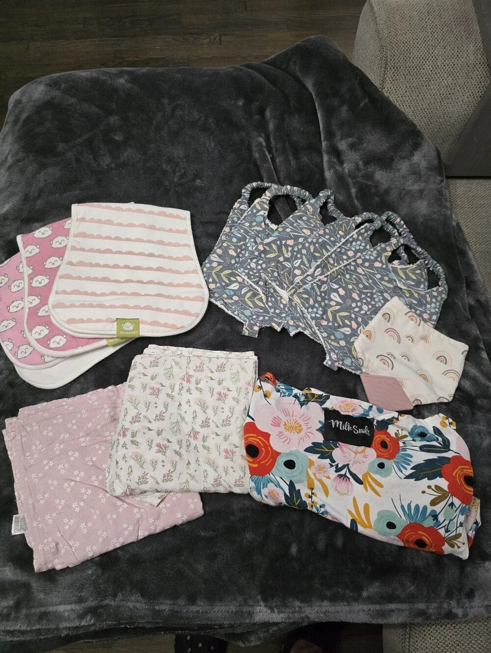 Assorted Kids Bibs & Burp Cloths Set - Floral, Pink & Blue